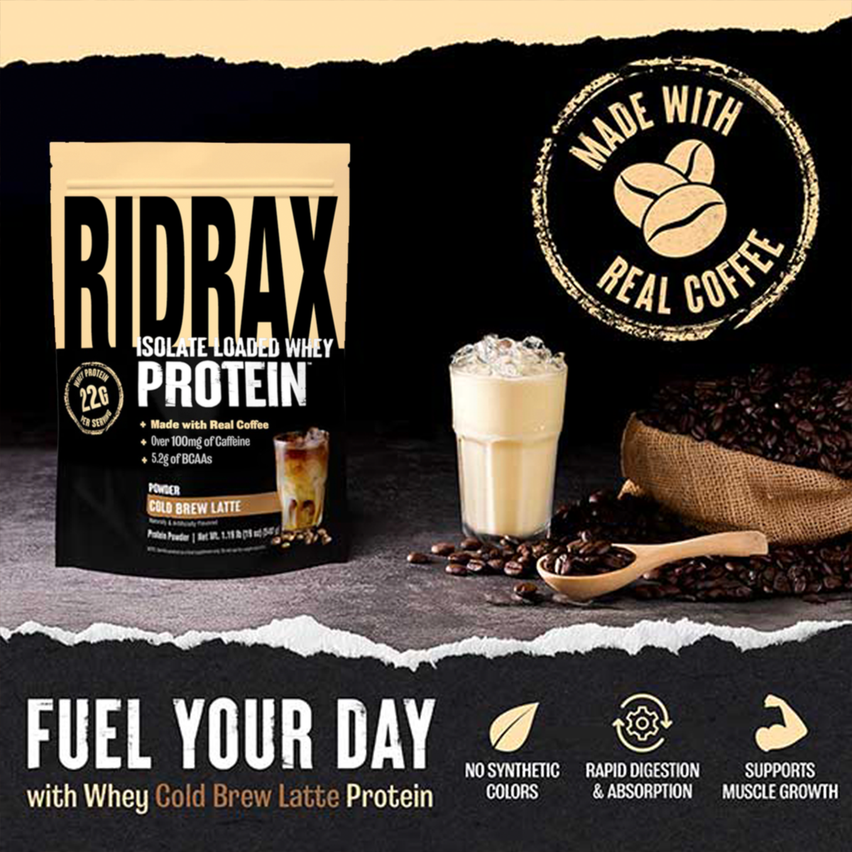 Ridrax Isolate Loaded Whey Cold Brew Latte Protein